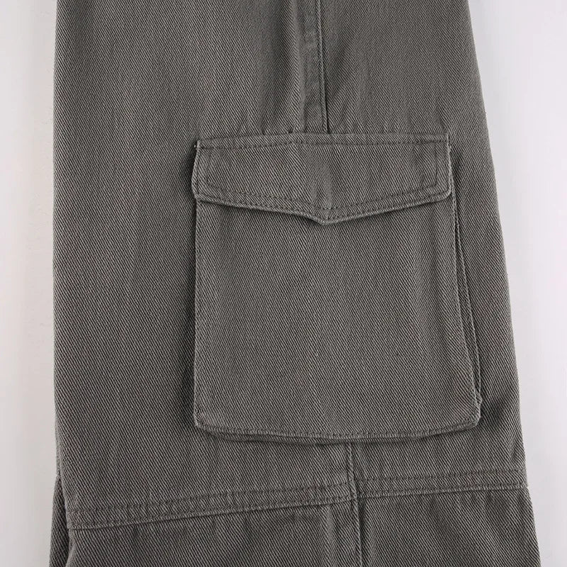 Women's High Waist Cargo Pants with Lace Belt Street Multi Pocket Straight Leg Casual Trousers Spring Autumn New Y2K Vintage