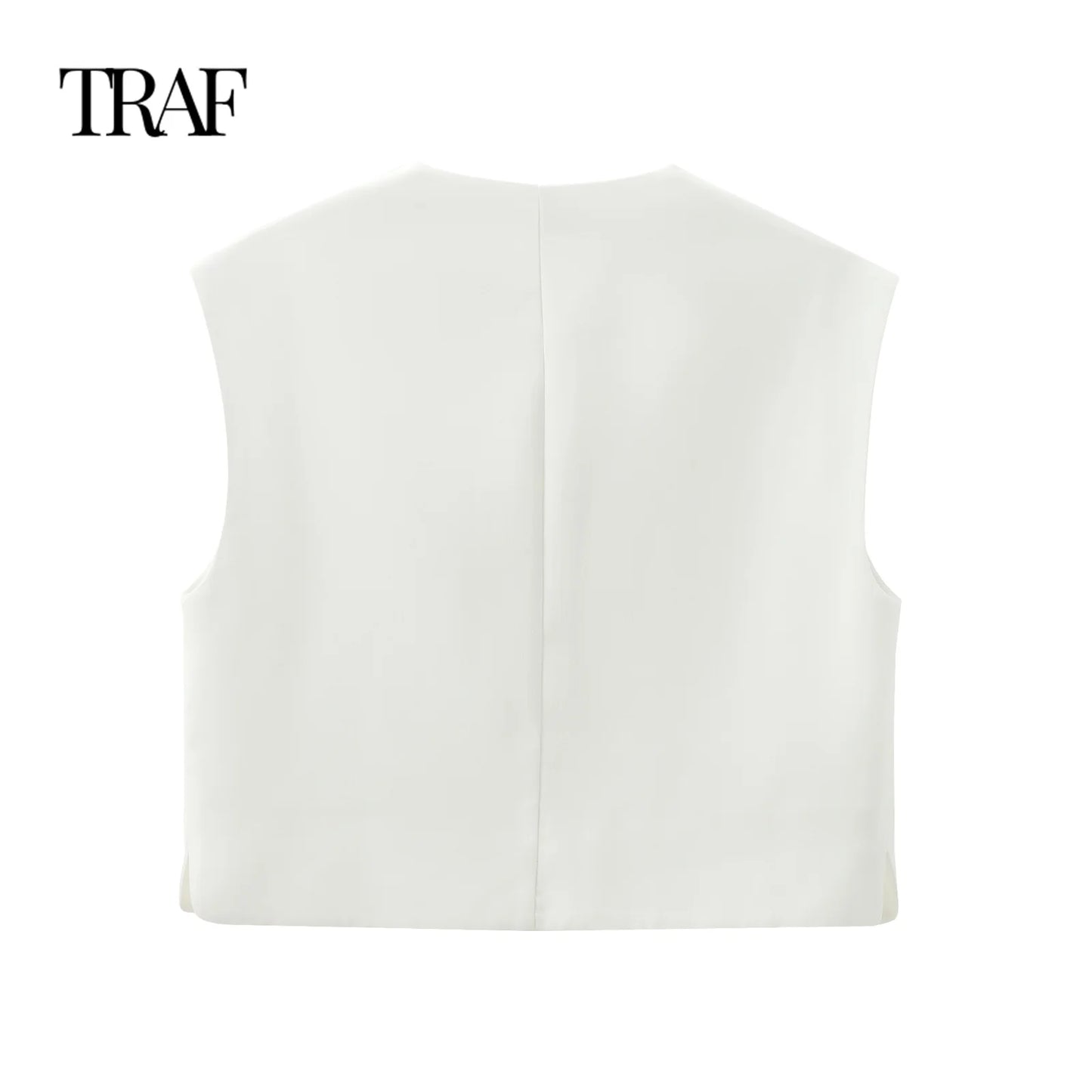 TRAF Women's Clothing Summer New Casual Sleeveless Round Neck Single-breasted Vest Style Shirt Chic Office Ladies Tops Mujer