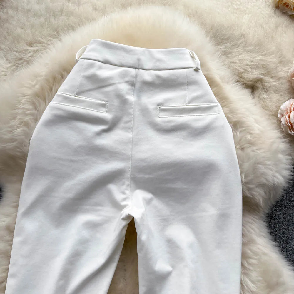 Spring Autumn Retro Flare Pants Women Casual High Waist Draping Slim Wide Leg Bottom Long Pants Korean White Black Trousers