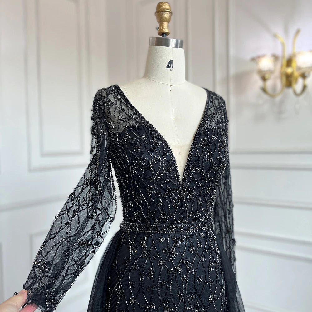 Lilac Long Sleeves Luxury Evening Dresses 2024 Dubai Elegant Diamond Mermaid Beaded Formal Dress Serene Hill LA70341