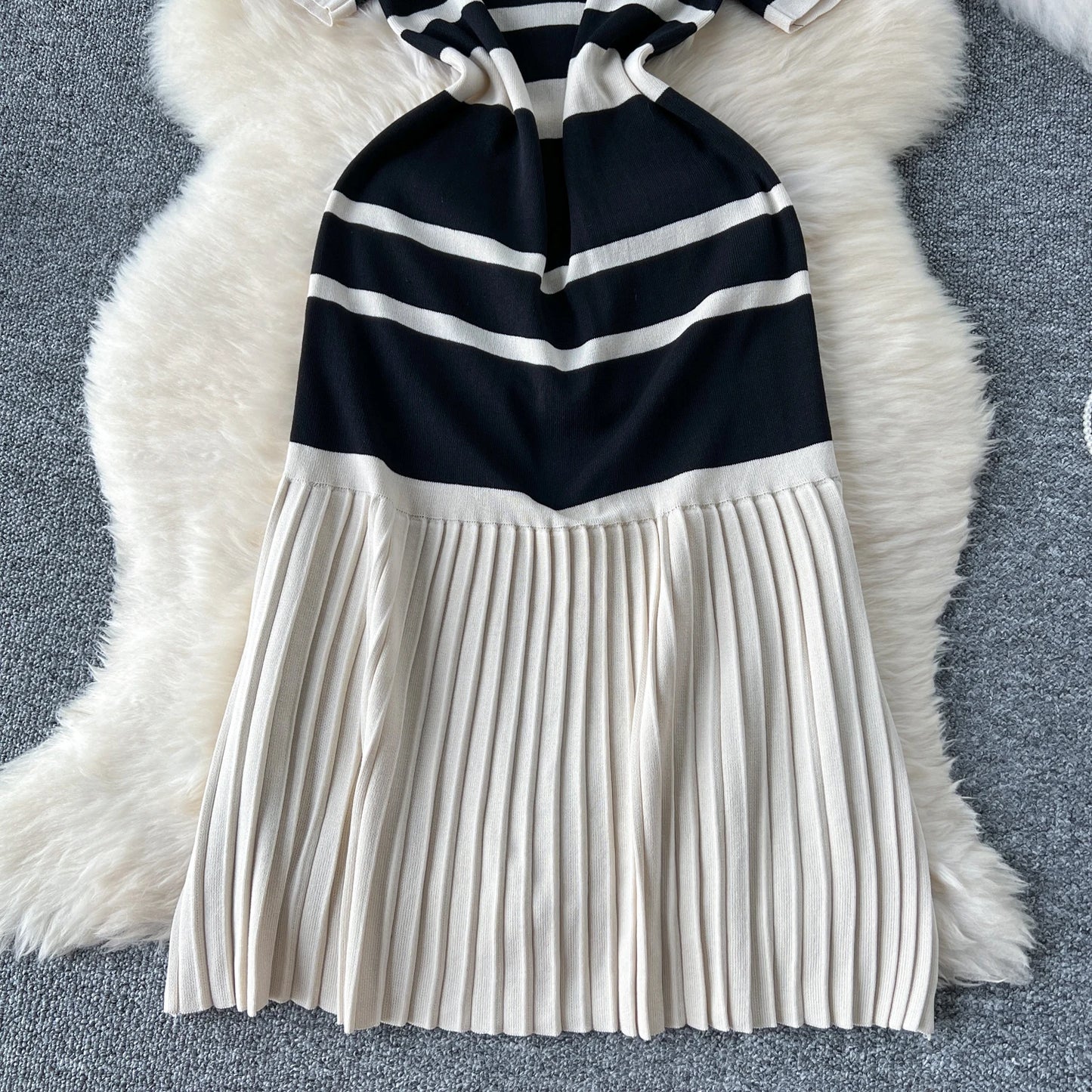 Sexy Chic short sleeve PATCHWORK v-Neck Striped Knit Dress Elegant Fashion Party Slim Summer A-line sweet dresses