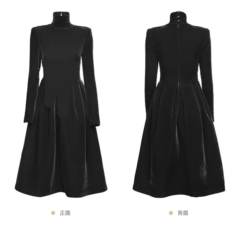 Autumn New Black Velvet Dress for Women Retro Stylish Waist Closing and Slim Hepburn Style Annual Meeting Dresses