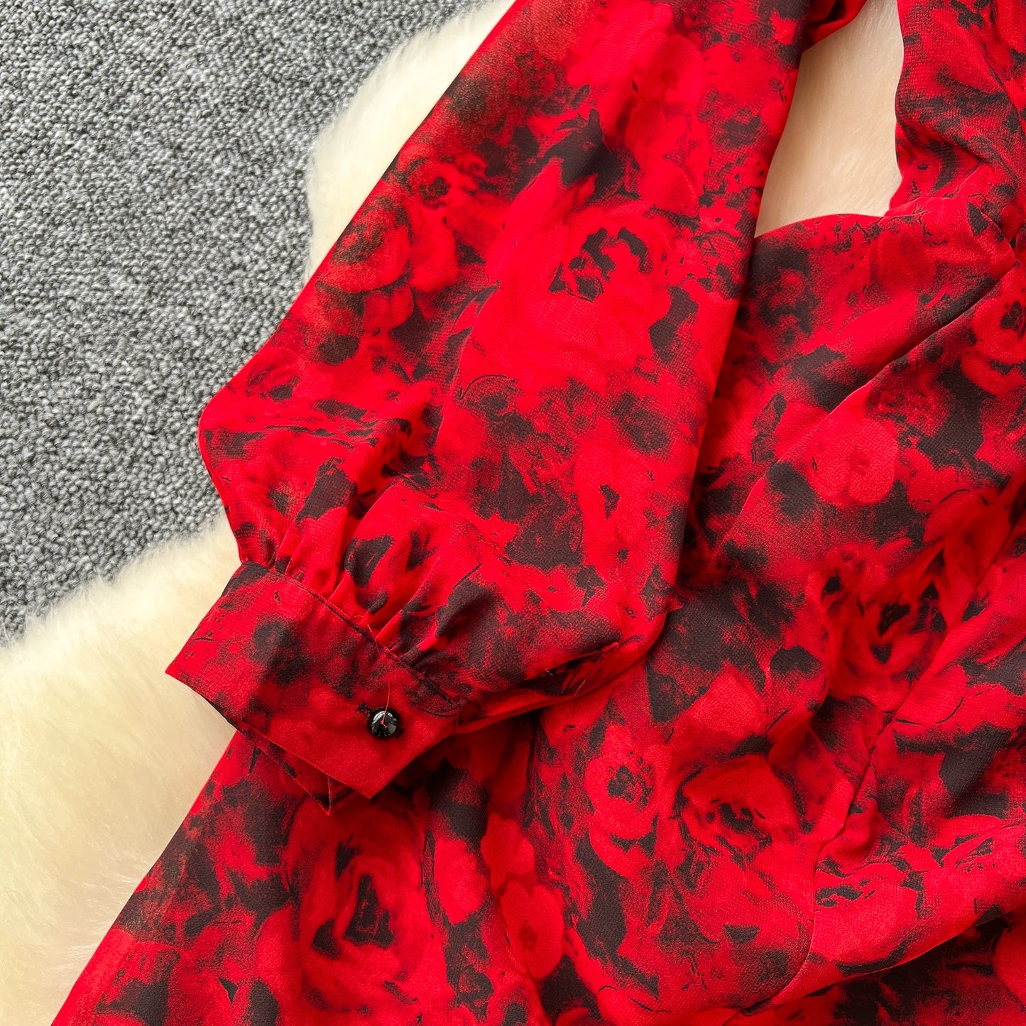 Chic French Sexy Pleated Floral Print Elegant Ruffle Dress Vintage Split Slim High Street Evening Women Autumn Winter Clothing
