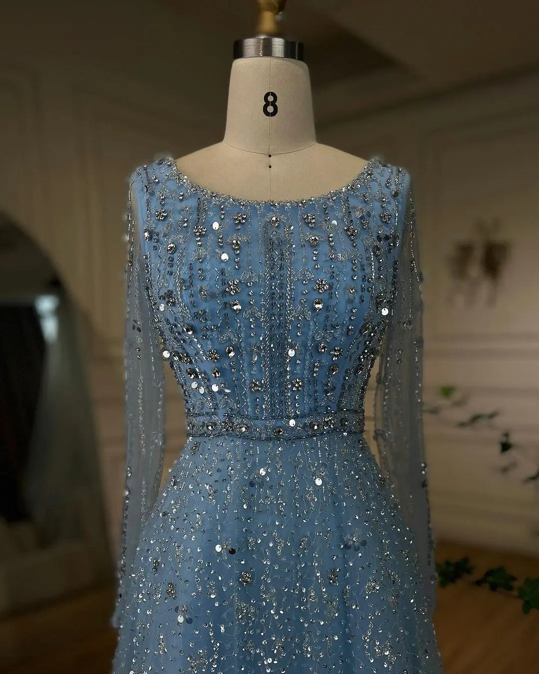 SERENE HILL Dubai Arabic Nude Designer Luxury Beaded Evening Dresses 2024 Long Sleeves Gowns For Women Wedding Party GLA72088