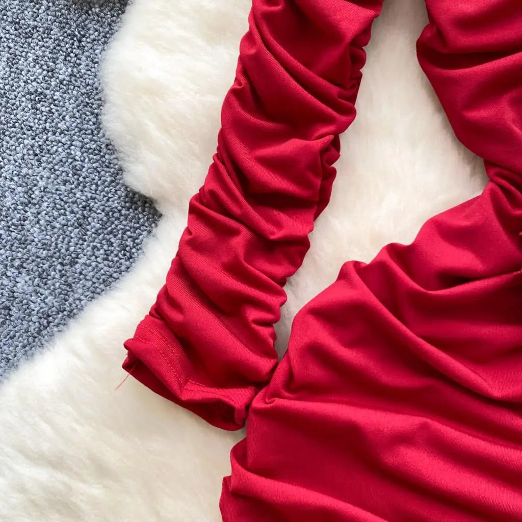 Sexy Elegant and Chic Women Pleated Mermaid Dress Strapless Bodycon Slim Evening Party Christmas Dresses Female Clothes Mujers