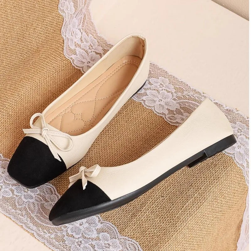 Flat Shoes Women 2024 New Summer Autumn Square Toe small fragrant wind Shallow Mouth Square Bow Ladies Shoes Big Size 44 45 46