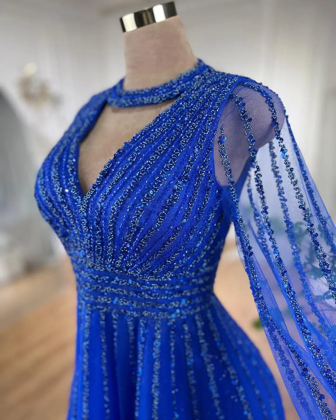 SERENE HILL 2024 Arabic Caramel A-Line Cape Sleeves Beaded Evening Dresses Luxury Gowns For Women Wedding Party GLA72171