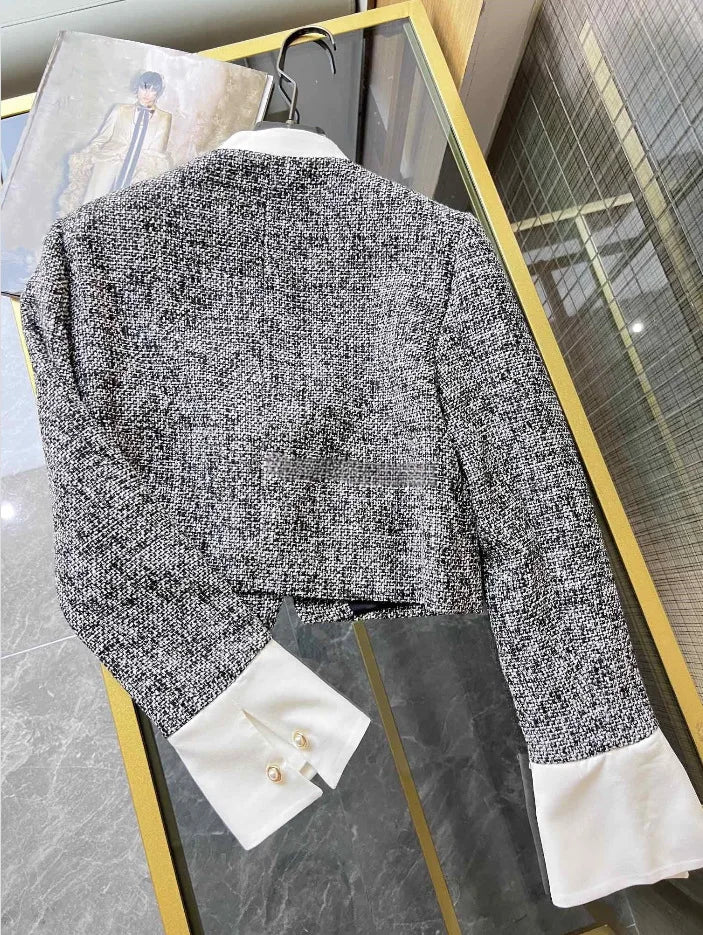 Autumn Blocking Versatile Jacket Equestrian Outfit Women's Autumn Loose Fashionable coarse Tweed cOAT Women