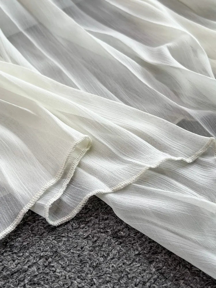 Autumn Solid Pleated Long Dresses for Women Halter V-Neck Flare Sleeve Wedding Party Dress Korean Fashion One Piece Vestidos New