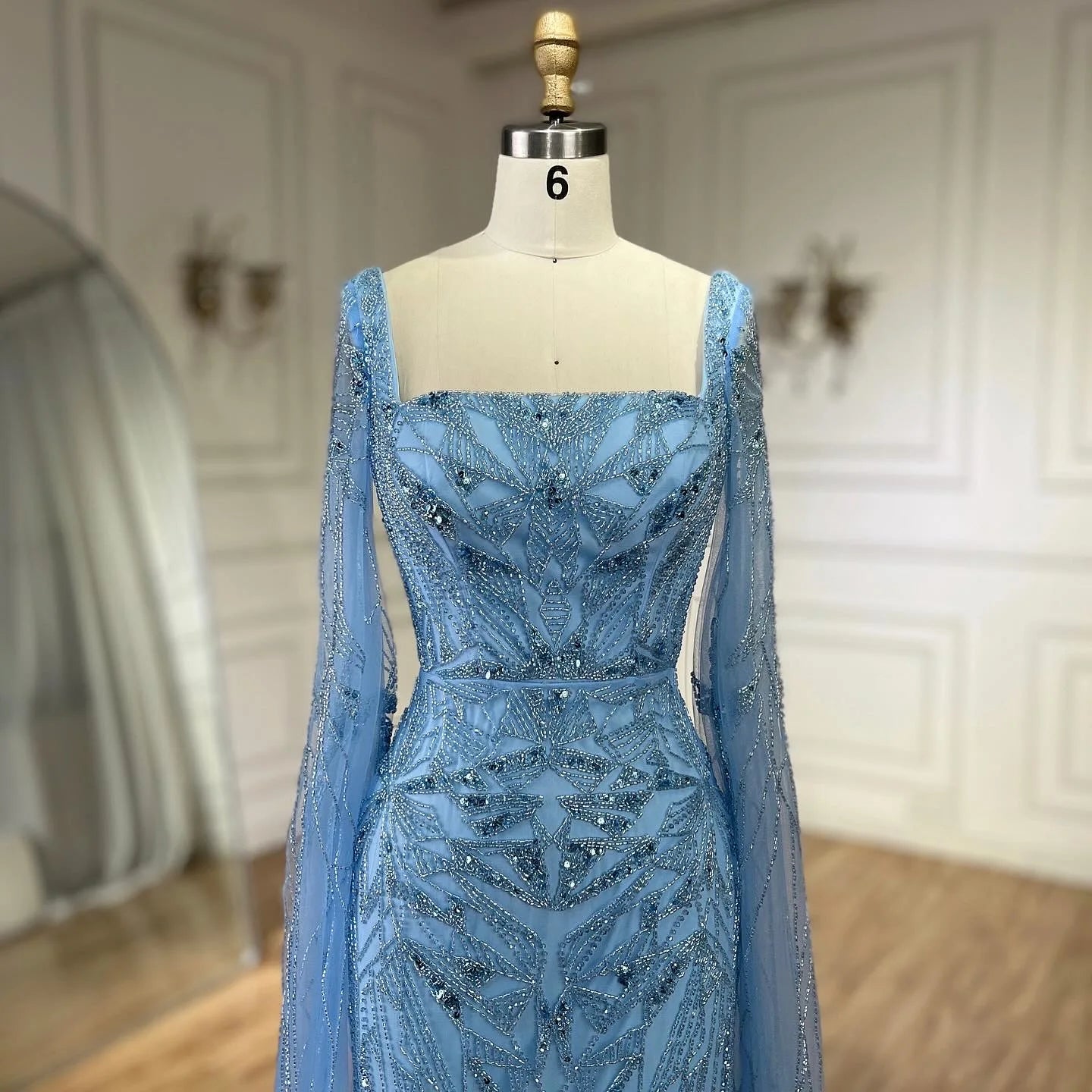 SERENE HILL 2024 Arabic Nude Cape Sleeves Mermaid Dubai Evening Dresses Beaded Luxury Wedding Party Gowns For Women GLA72261