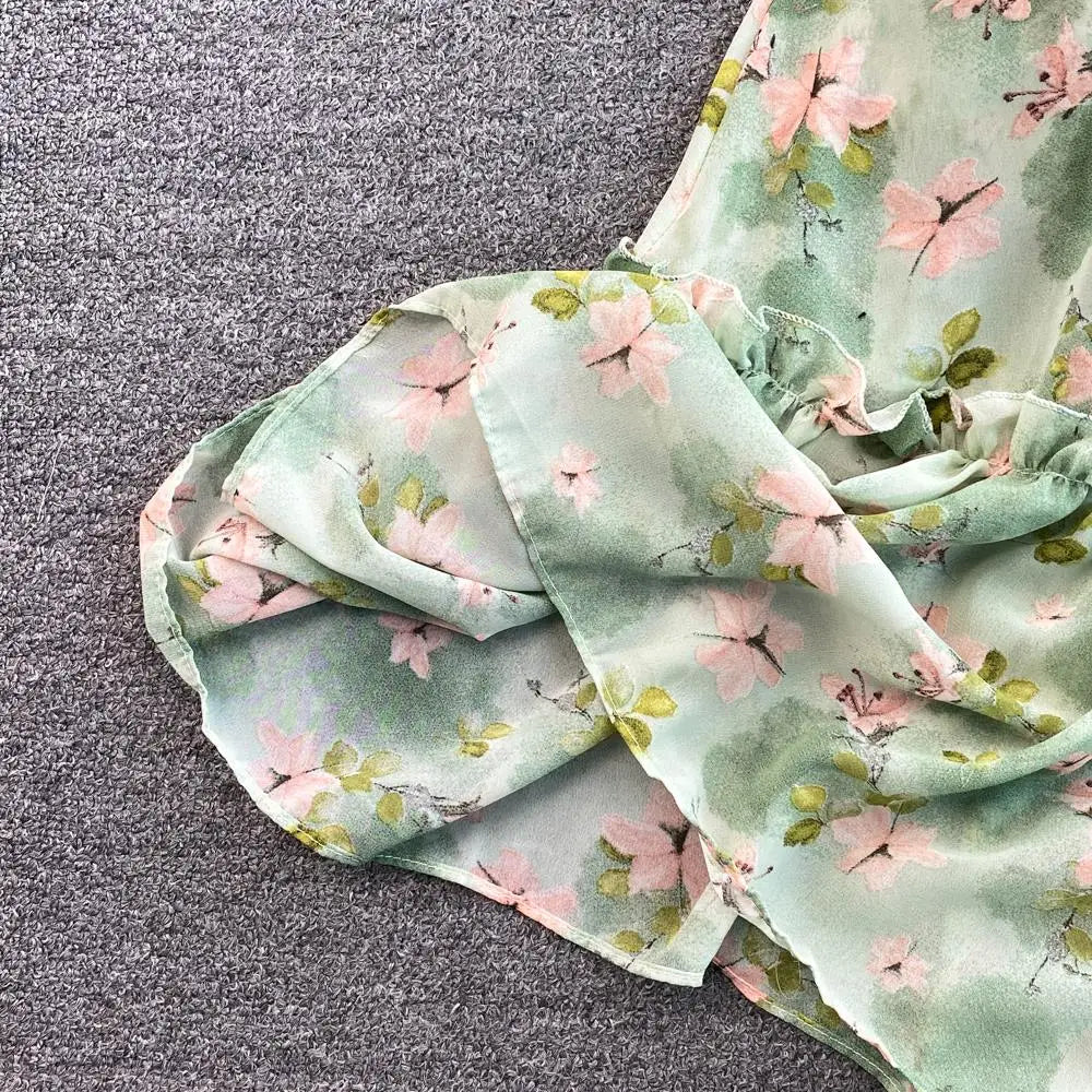 Summer Women Fashion Floral Print Casual Midi Dress Short Sleeve A-Line Maxi Boho Holiday Clothes Female Long Robe Mujers New