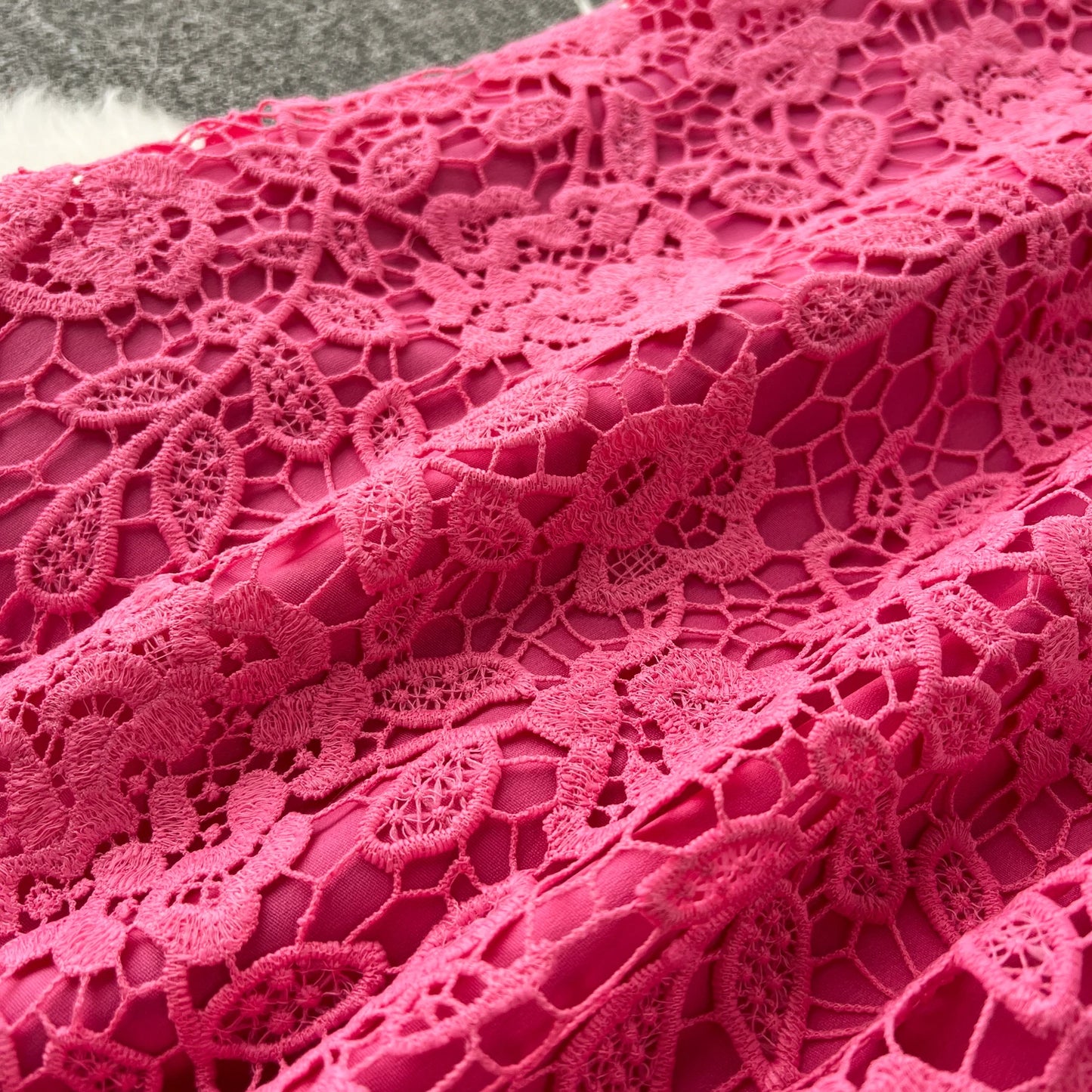 Chic Long Sleeve O Neck Lace Hook Flower Hollow Loose Dress Chiffon A-line Casual Dresses Fashion Women Elegant Vestidos