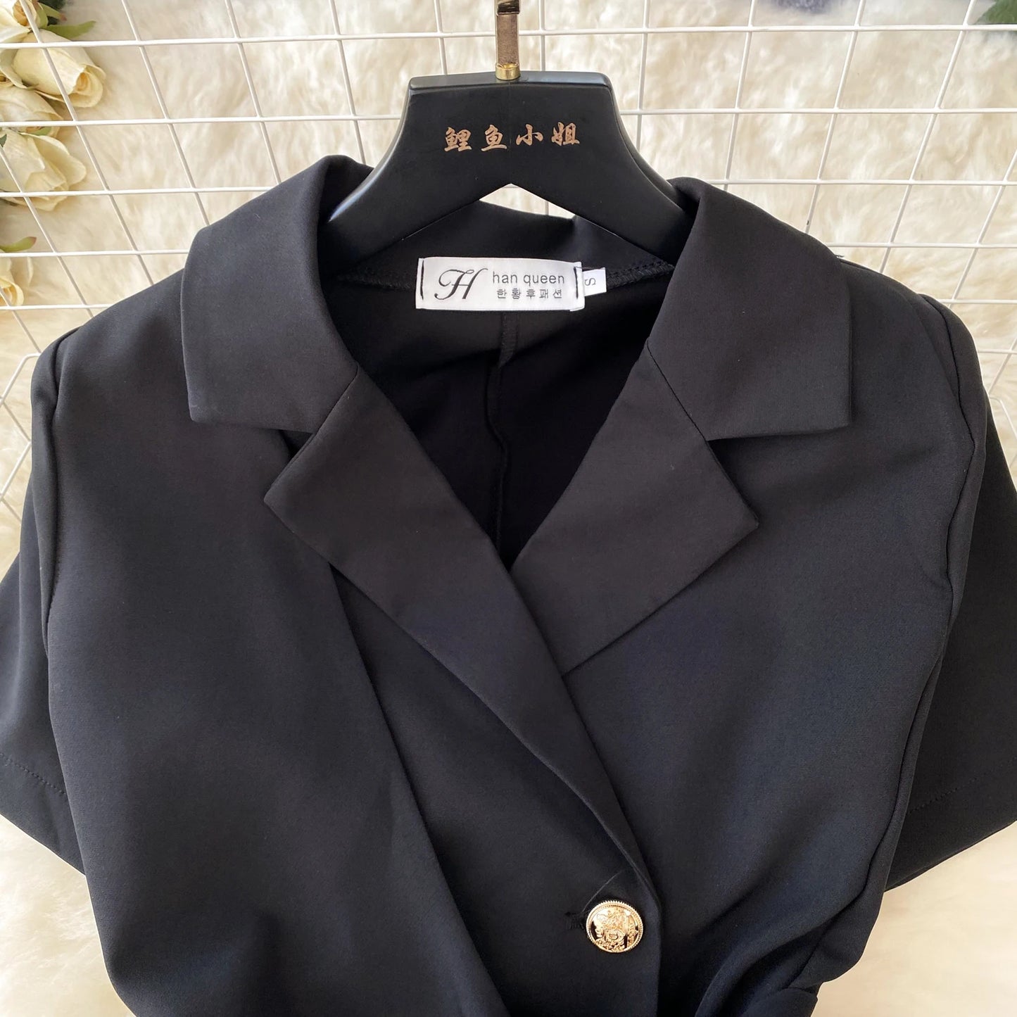 Retro Black Blazer Dress Women Lapel Short Sleeved Short Dresses Summer Casual Short Sleeve Slim Bandage Dress Vestidos