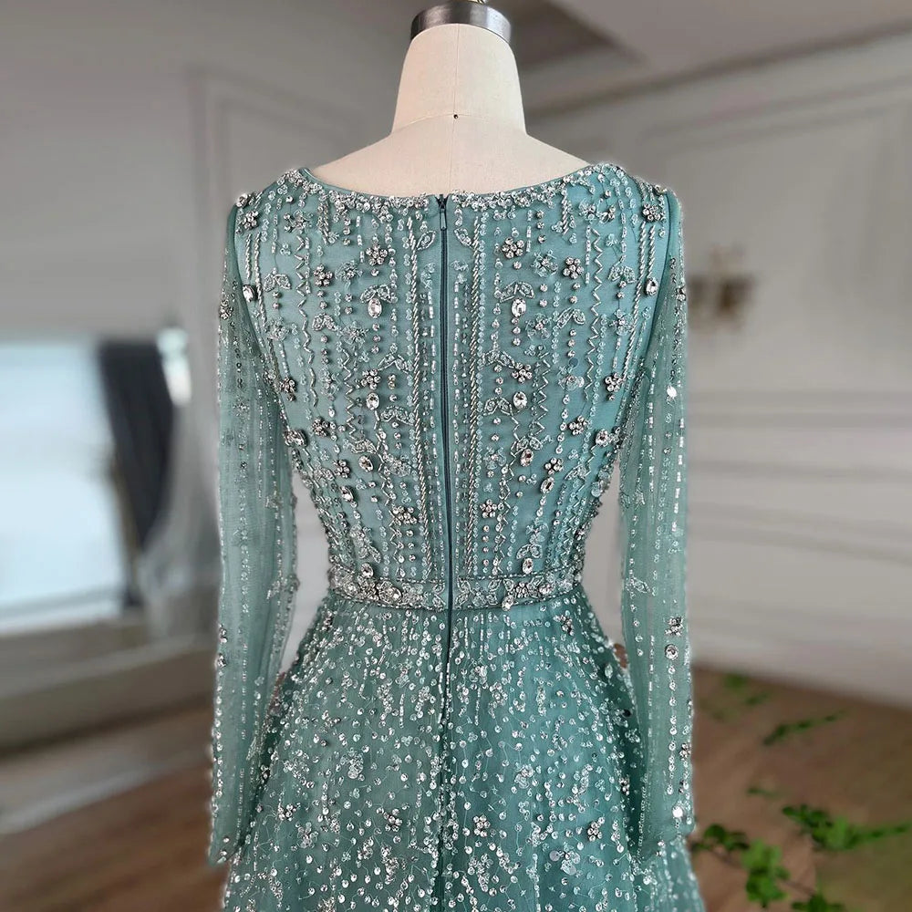 Serene Hill Dubai Arabic Designer Luxury Nude A Line Beaded Evening Dresses Gowns For Formal Occasion 2024 LA72088