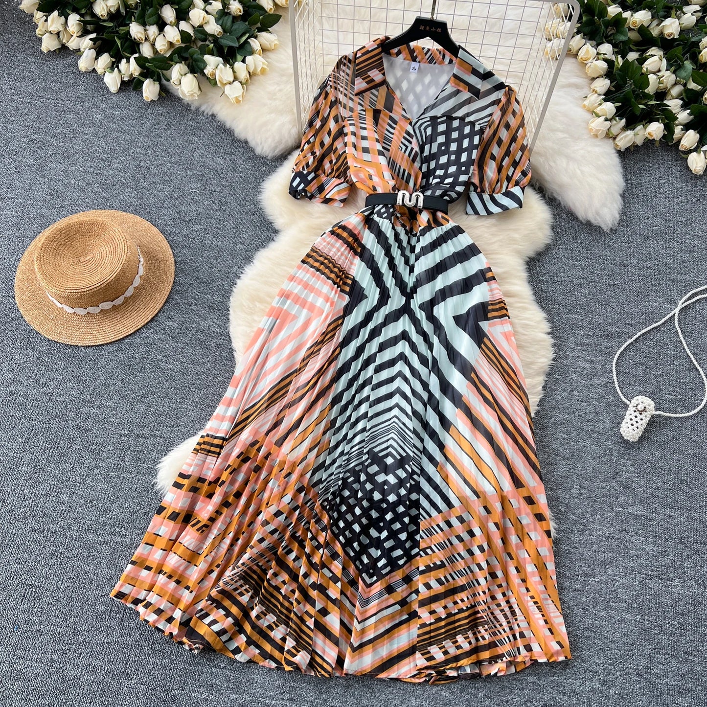 Retro Elegant summer asymmetrical print Dress sashes short Sleeve Vacation Party Women Vestidos dresses