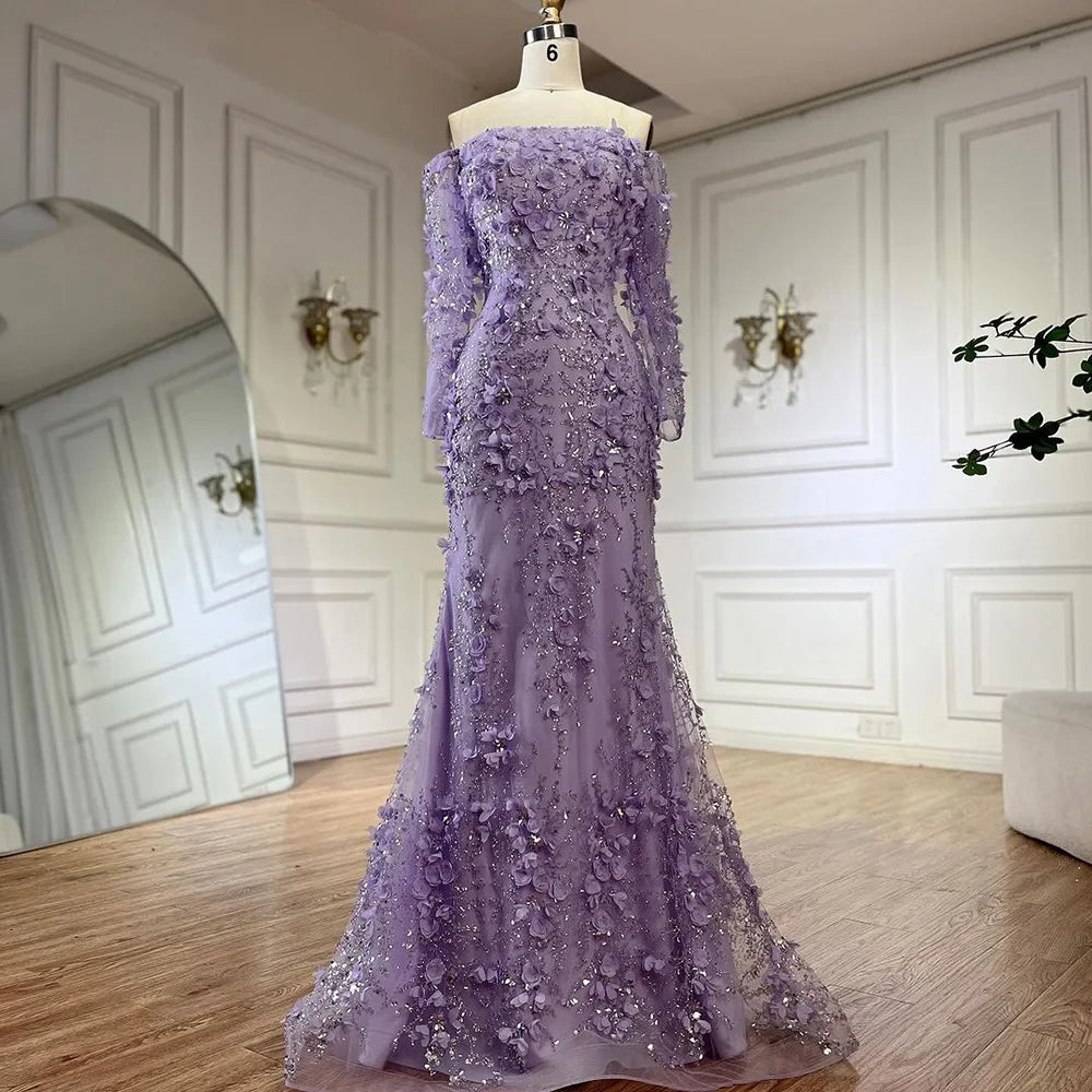 Serene Hill 2024 Pink Strapless Back Lace-Up Mermaid Evening Gown with Overskirt and Appliques for Women | Wedding Party LA72641