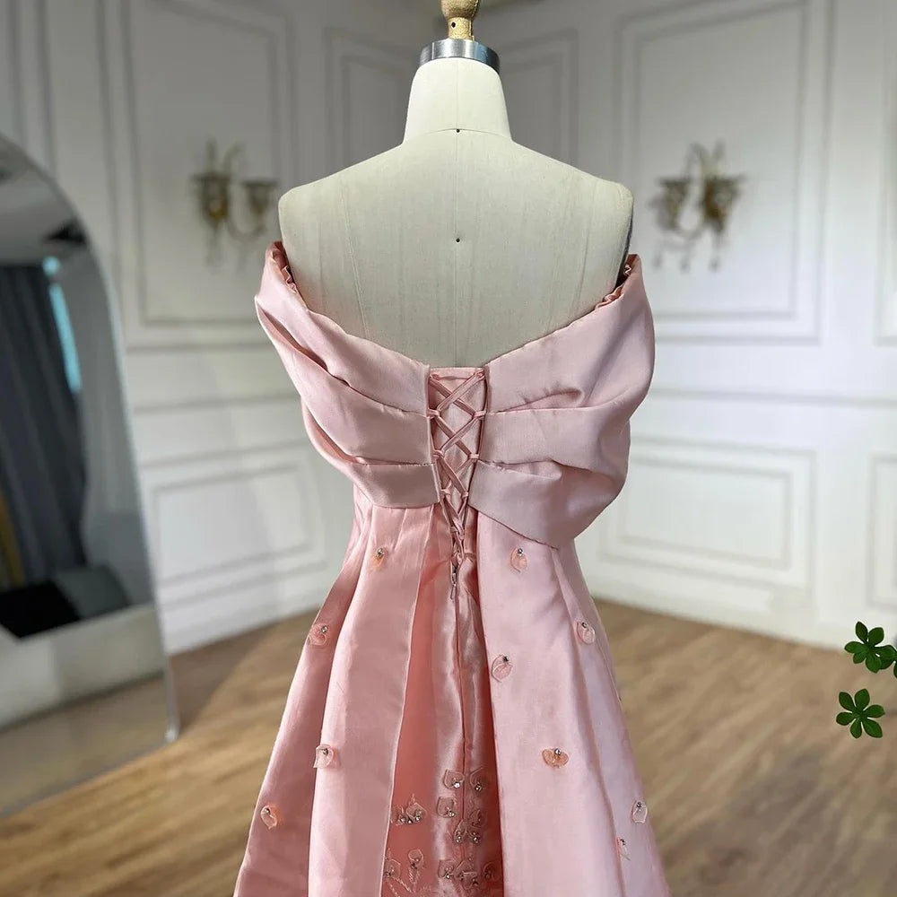 Serene Hill 2024 Luxury Saudi Arabia Off Shoulder Mermaid Peach Satin Luxury Women Evening Dress For Formal Occasions GLA72483
