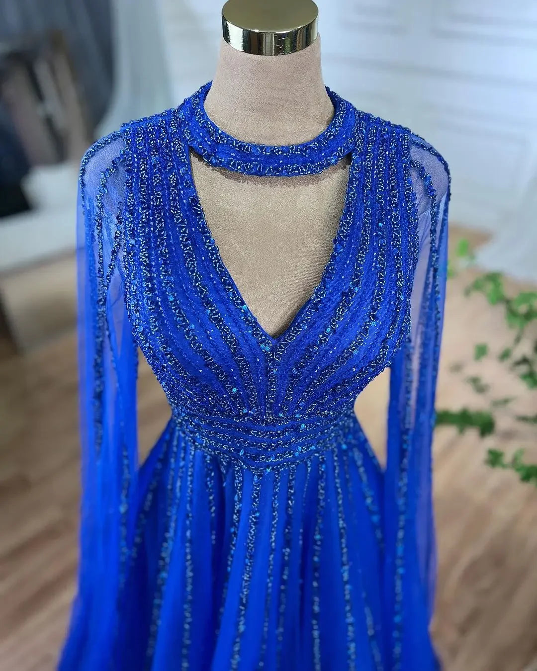 SERENE HILL 2024 Arabic Caramel A-Line Cape Sleeves Beaded Evening Dresses Luxury Gowns For Women Wedding Party GLA72171