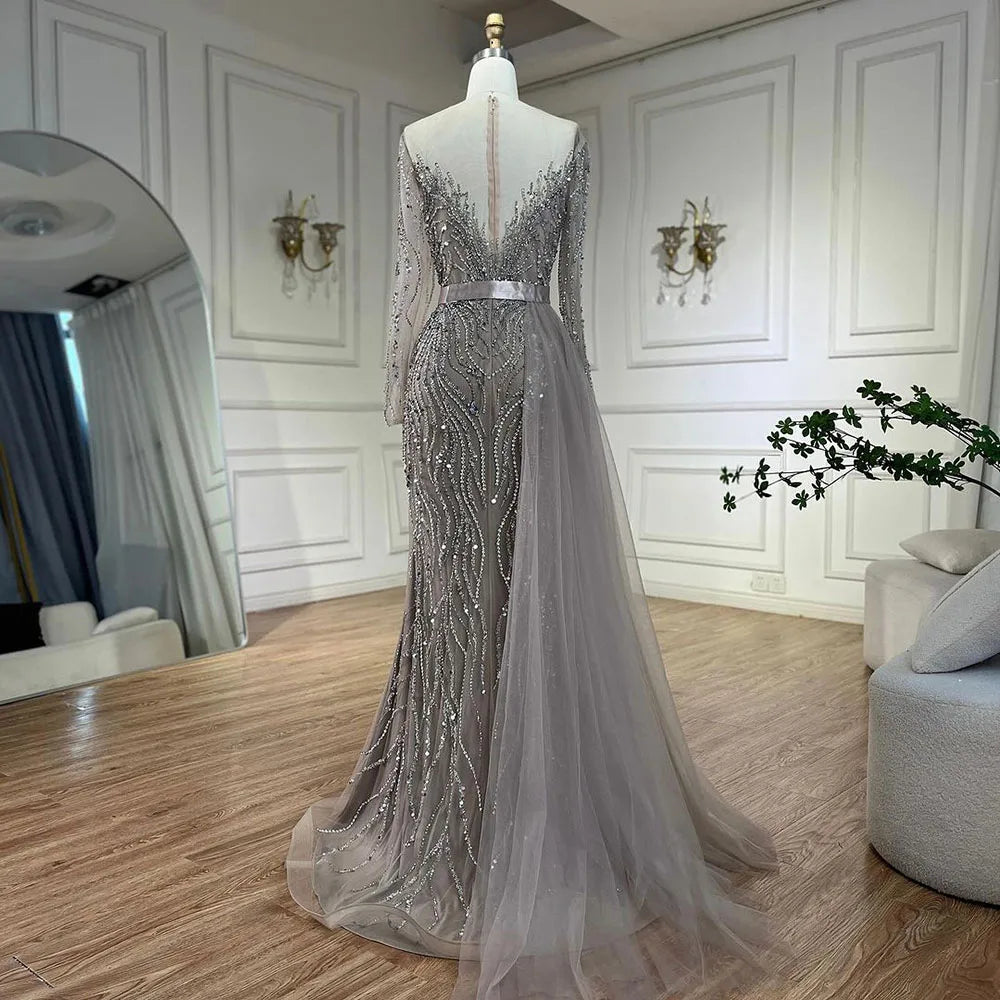 Serene Hill Arabic Caramel Mermaid Elegant With Skirt Lace Beaded Luxury Evening Dresses Gowns For Woman Wedding Party LA71752