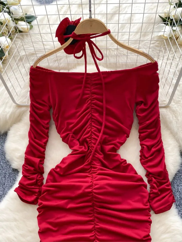 Sexy Elegant and Chic Women Pleated Mermaid Dress Strapless Bodycon Slim Evening Party Christmas Dresses Female Clothes Mujers