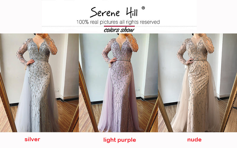 Lilac Long Sleeves Luxury Evening Dresses 2024 Dubai Elegant Diamond Mermaid Beaded Formal Dress Serene Hill LA70341