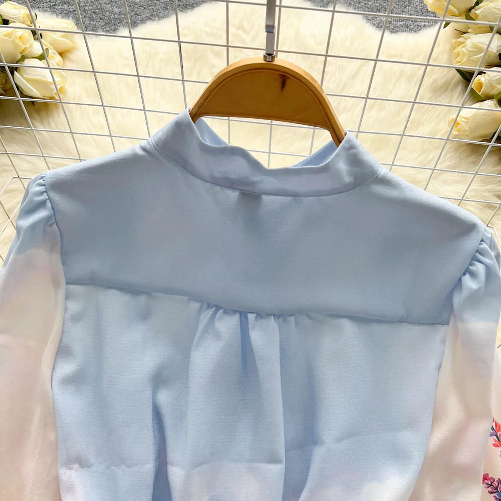 Chic Print Ruffle Elegant Puff Sleeve Dress A-line Casual Belt Beach Vacation Mini Dress Women Fashion Summer Spring Vestidos