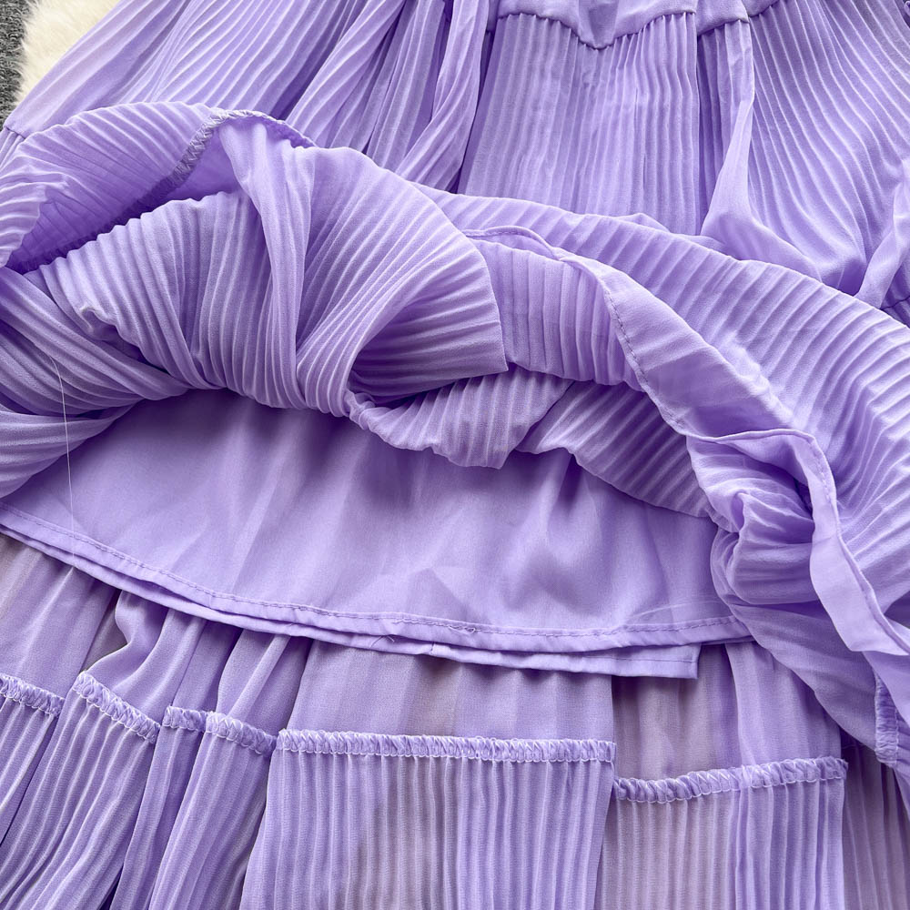 Vintage Pleated Slash Neck Off Shoulder High Waist Dress Long Sleeve Dress Chic Summer Beach Vestidos Women Vacation Sundress