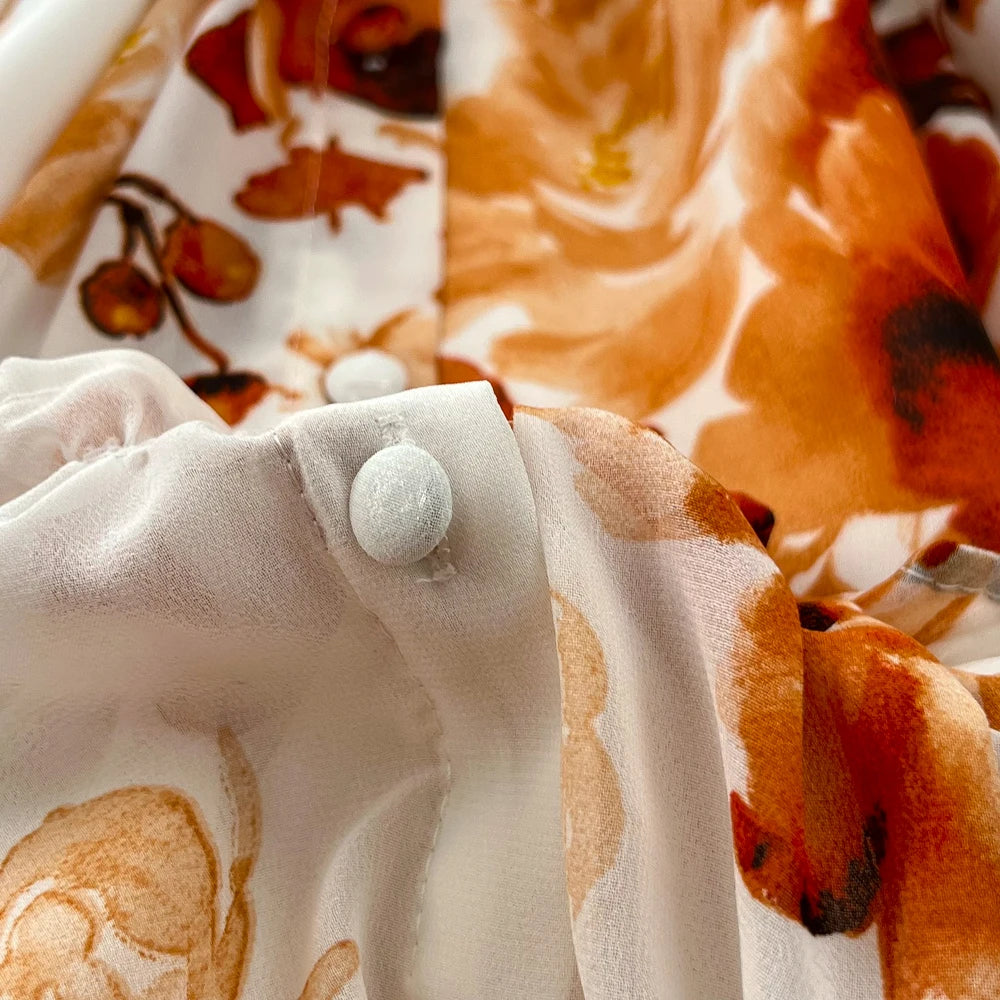 Elegant Casual Women Fashion Floral Print Long Dress Vintage Pleated A-Line Maxi Boho Beach Party Robe Female Clothes Mujers