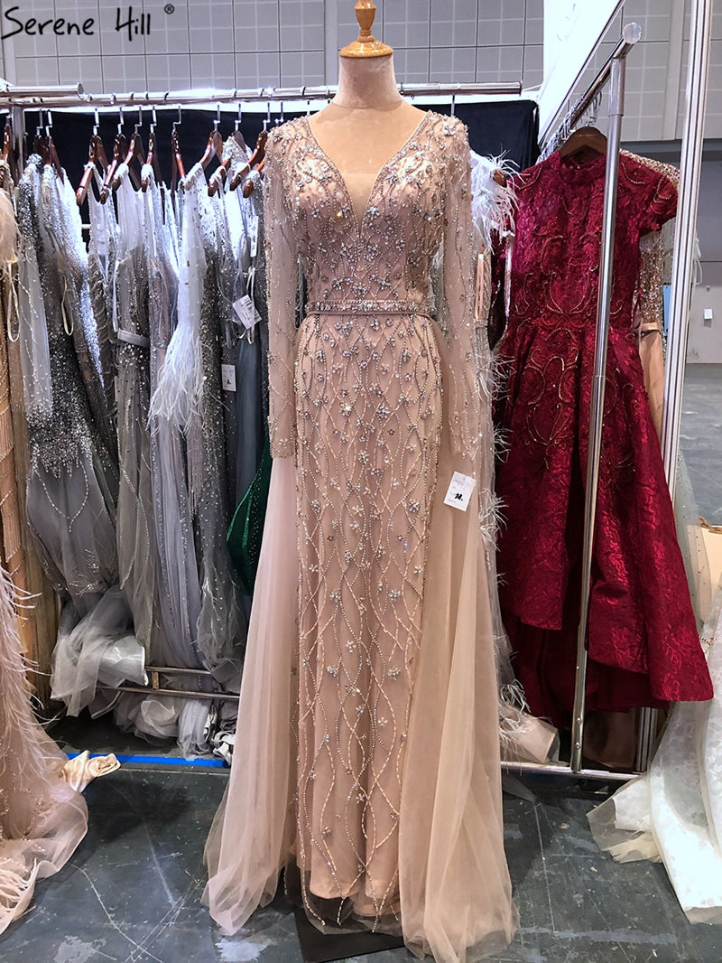 Lilac Long Sleeves Luxury Evening Dresses 2024 Dubai Elegant Diamond Mermaid Beaded Formal Dress Serene Hill LA70341