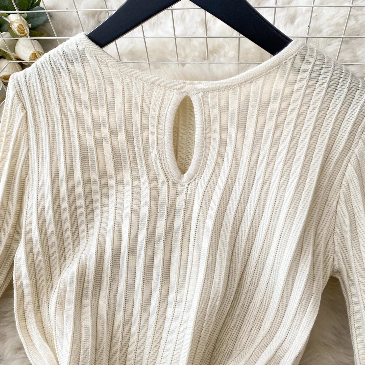 Women Chic Elegant O Neck Long Sleeve Dress French Sexy Fashion Knit Elastic Slim A-line Mini Dress