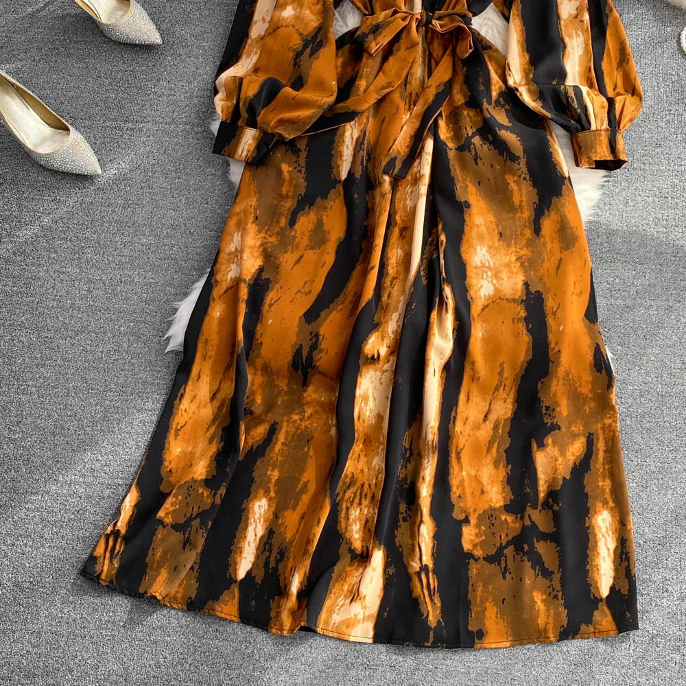 Vintage Women Casual Print Long Party Dress Elegant and Chic A-Line Leopard Prom Birthday Clothes Female Fashion Robe Autumn New