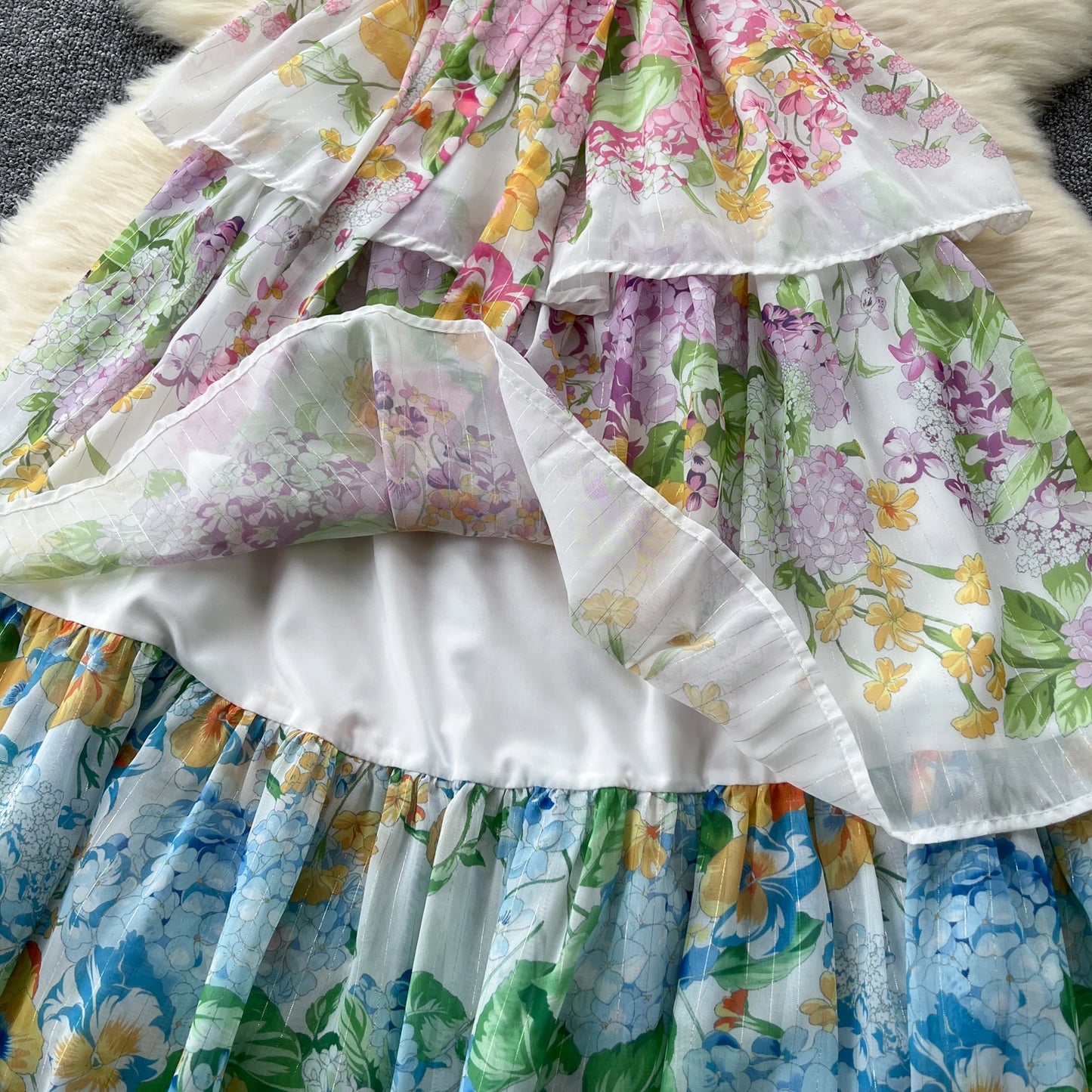 Vintage Print Elegant Sleeveless A-line Vneck Ruffle Bandage Dress Casual Women Fashion Autumn Spring Dress