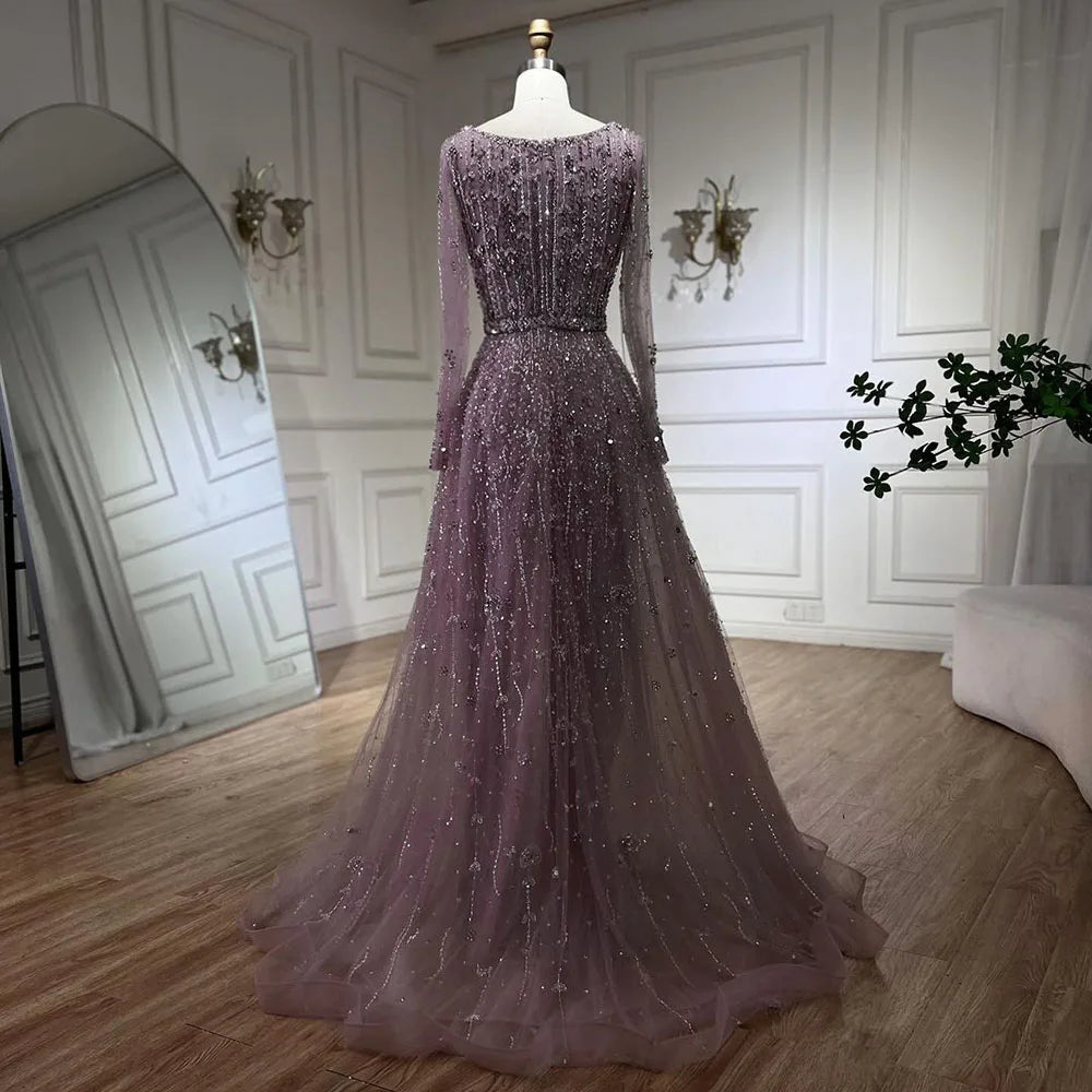 Serene Hill Dubai Arabic Designer Luxury Nude A Line Beaded Evening Dresses Gowns For Formal Occasion 2024 LA72088