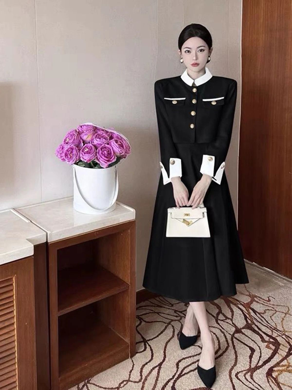 Women’s Elegant Two Piece Set Trendy Chic Sets Single Breasted Cropped Jacket Coat+High Waist Midi A-line Skirts Female Spring