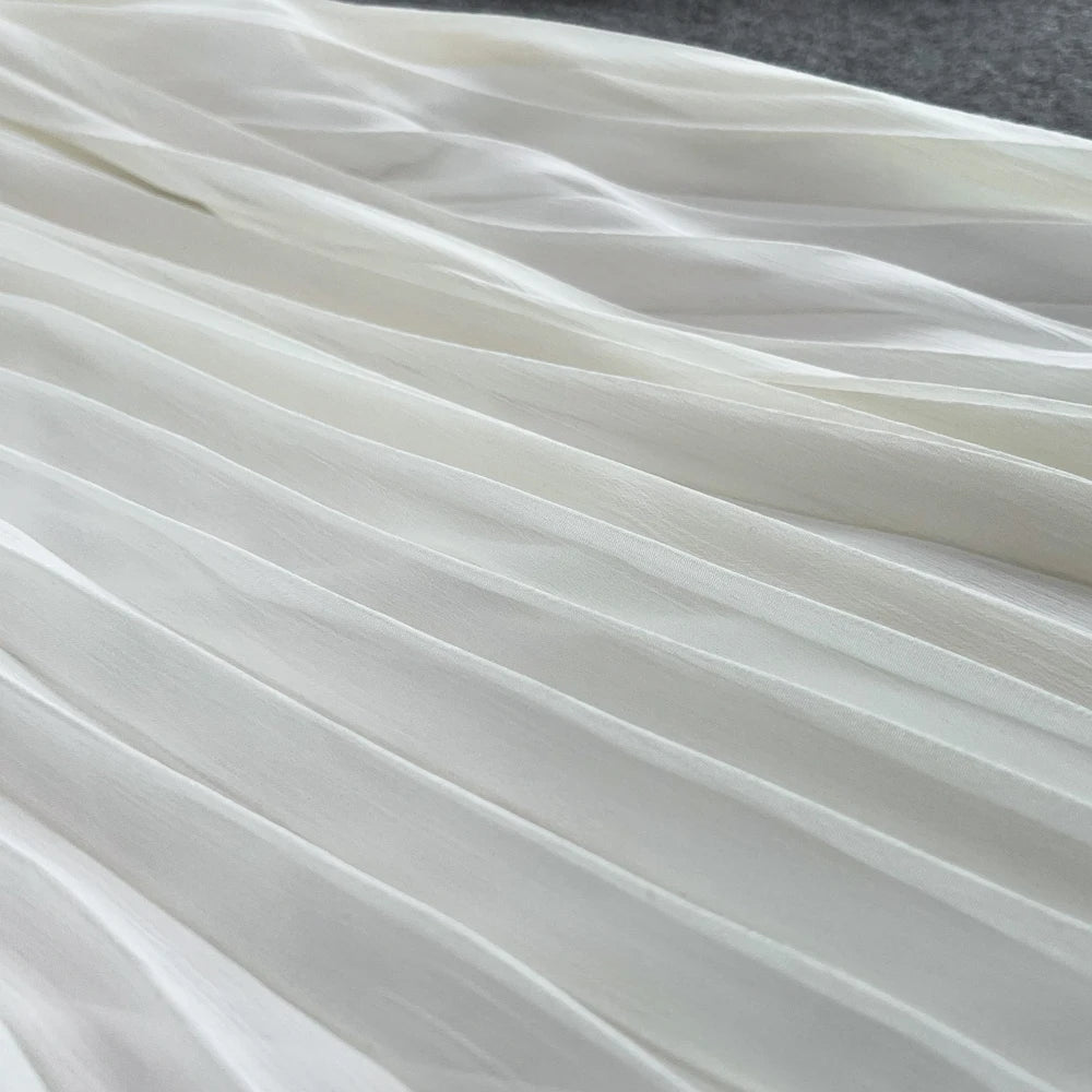 Autumn Solid Pleated Long Dresses for Women Halter V-Neck Flare Sleeve Wedding Party Dress Korean Fashion One Piece Vestidos New