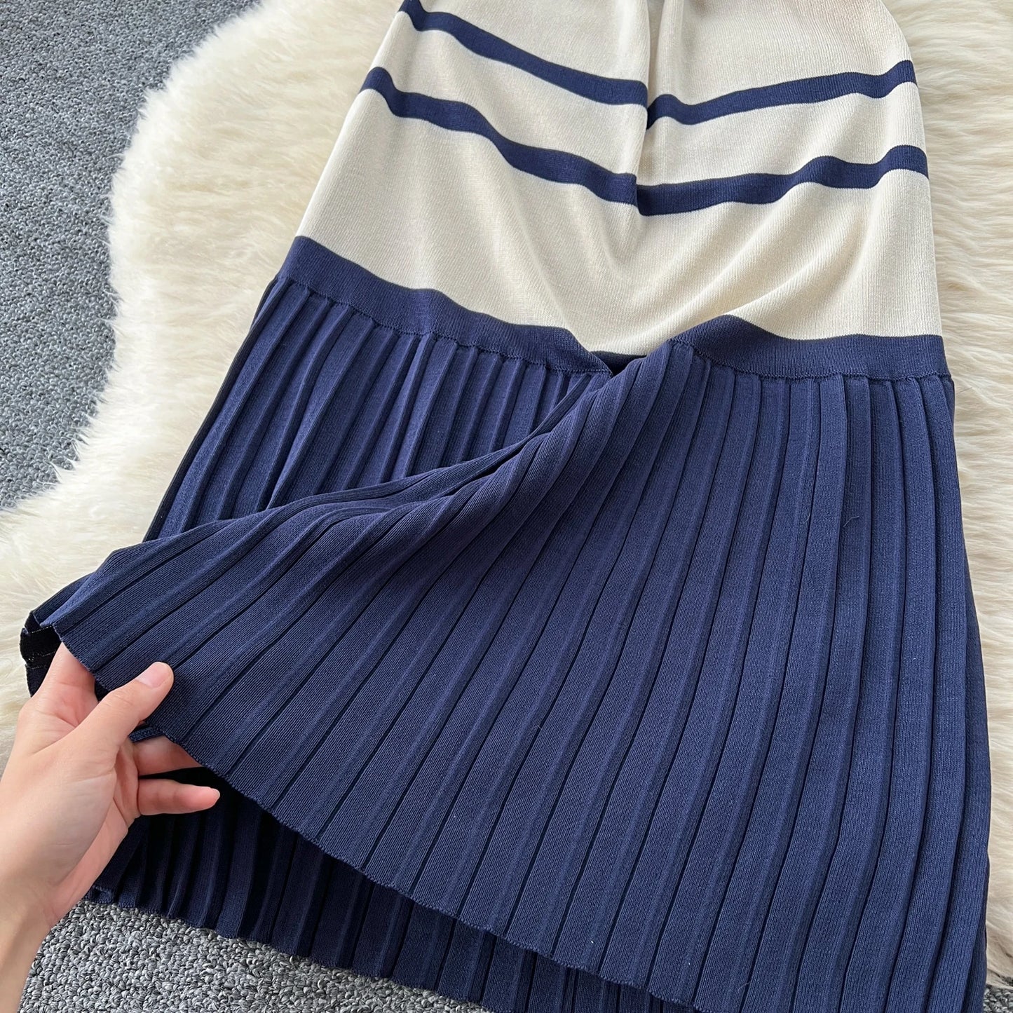Sexy Chic short sleeve PATCHWORK v-Neck Striped Knit Dress Elegant Fashion Party Slim Summer A-line sweet dresses
