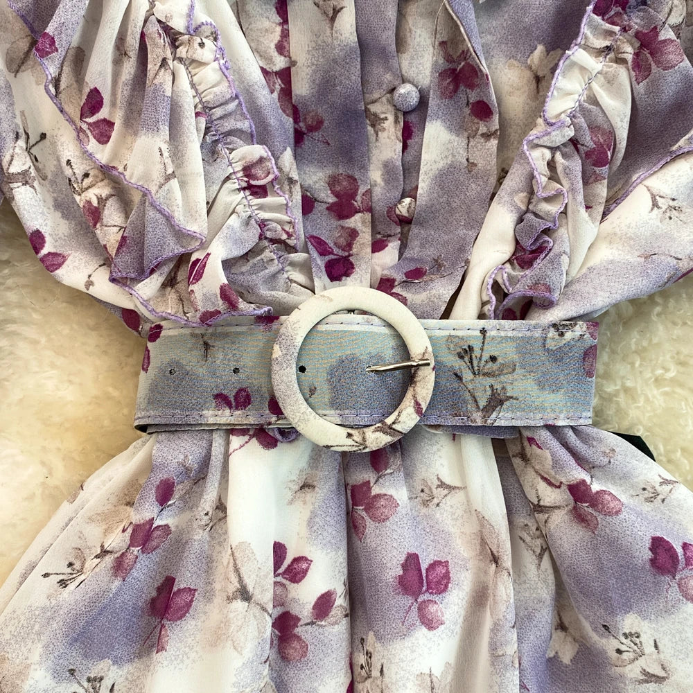 Summer Women Fashion Floral Print Casual Midi Dress Short Sleeve A-Line Maxi Boho Holiday Clothes Female Long Robe Mujers New