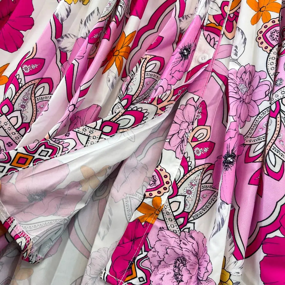 Elegant Women Casual Floral Print Party Dress Vintage Lantern Sleeve A-Line Pleated Prom Birthday Clothes Female Fashion Robe