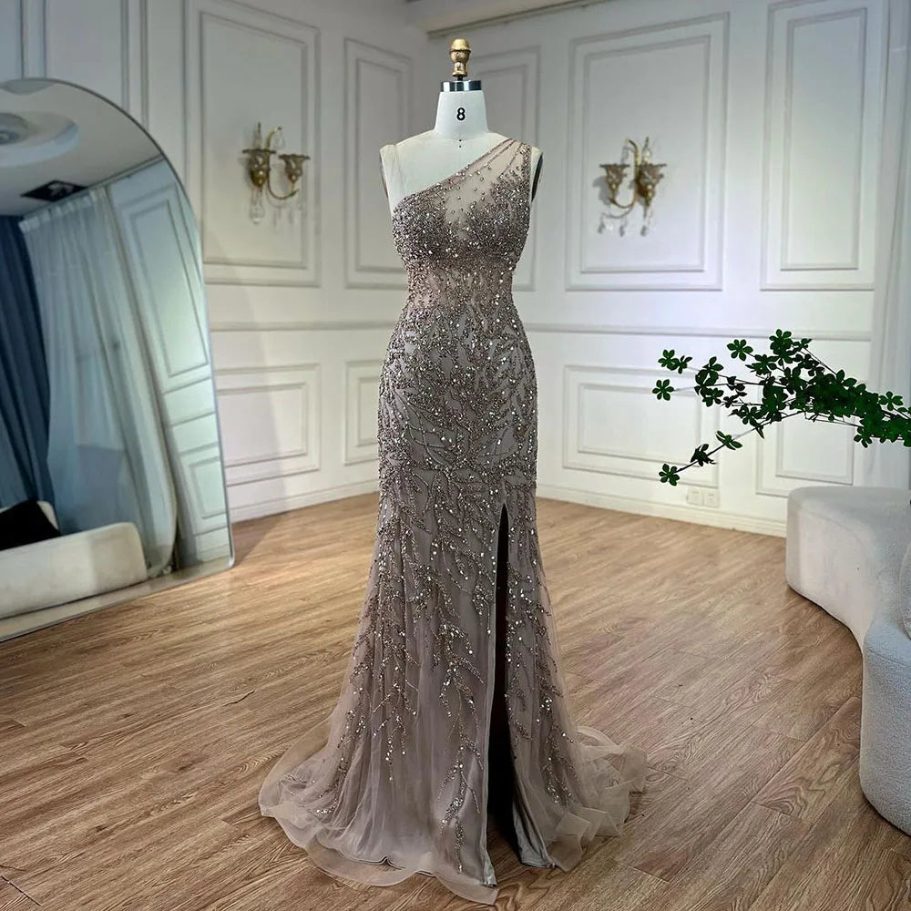 Serene Hill Turquoise Mermaid Elegant With Skirt High Split Evening Dresses Gowns Luxury Beaded Crystal 2024 Women LA71582A