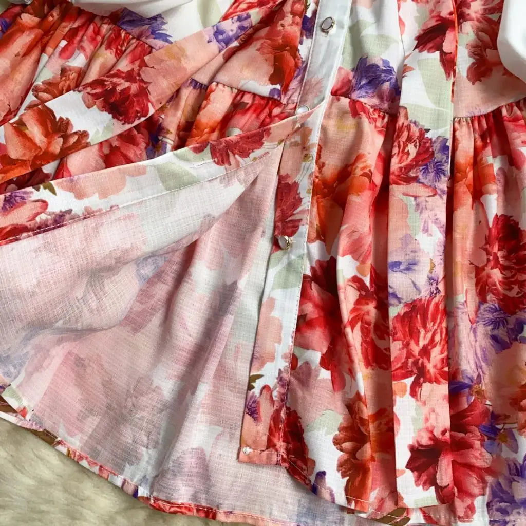 Elegant Casual Women Pleated Print Mini Dress Vintage Lace-up Lantern Sleeve Ruffles Short Dresses Female Party Clothes Robe