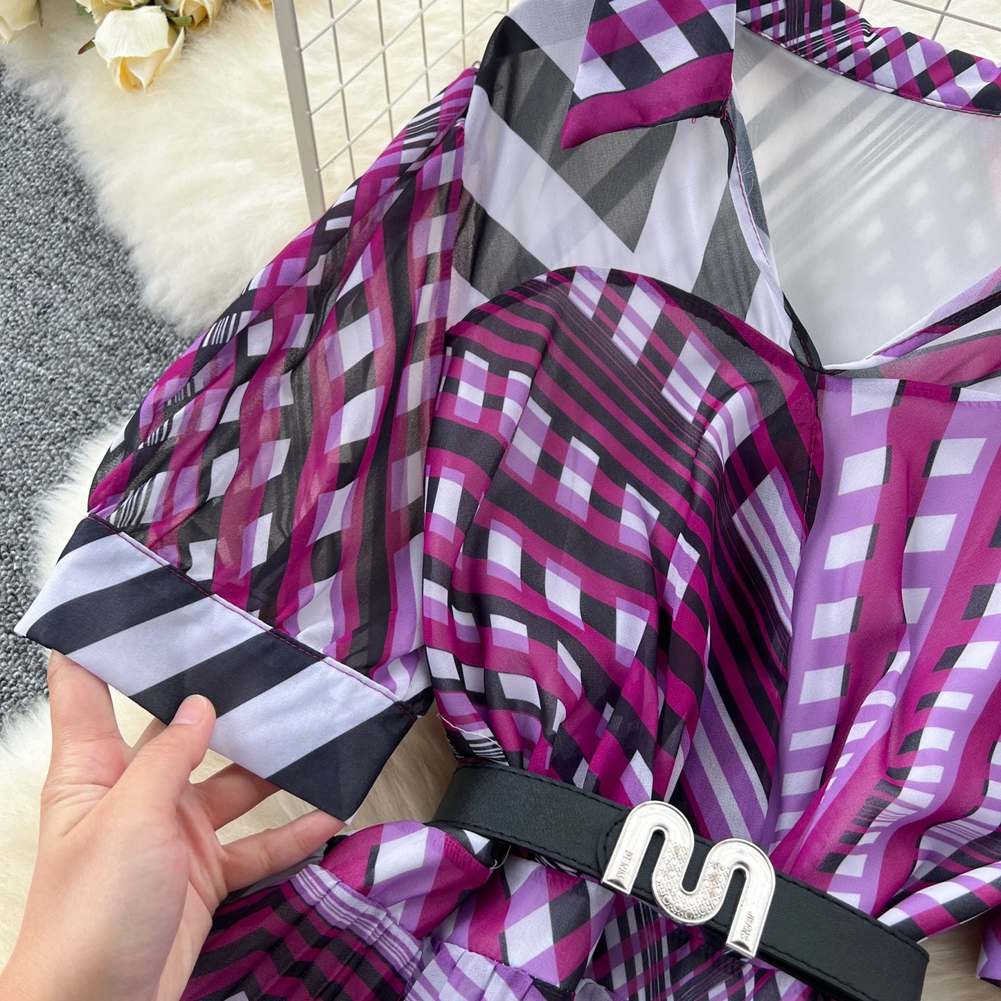 Retro Elegant summer asymmetrical print Dress sashes short Sleeve Vacation Party Women Vestidos dresses
