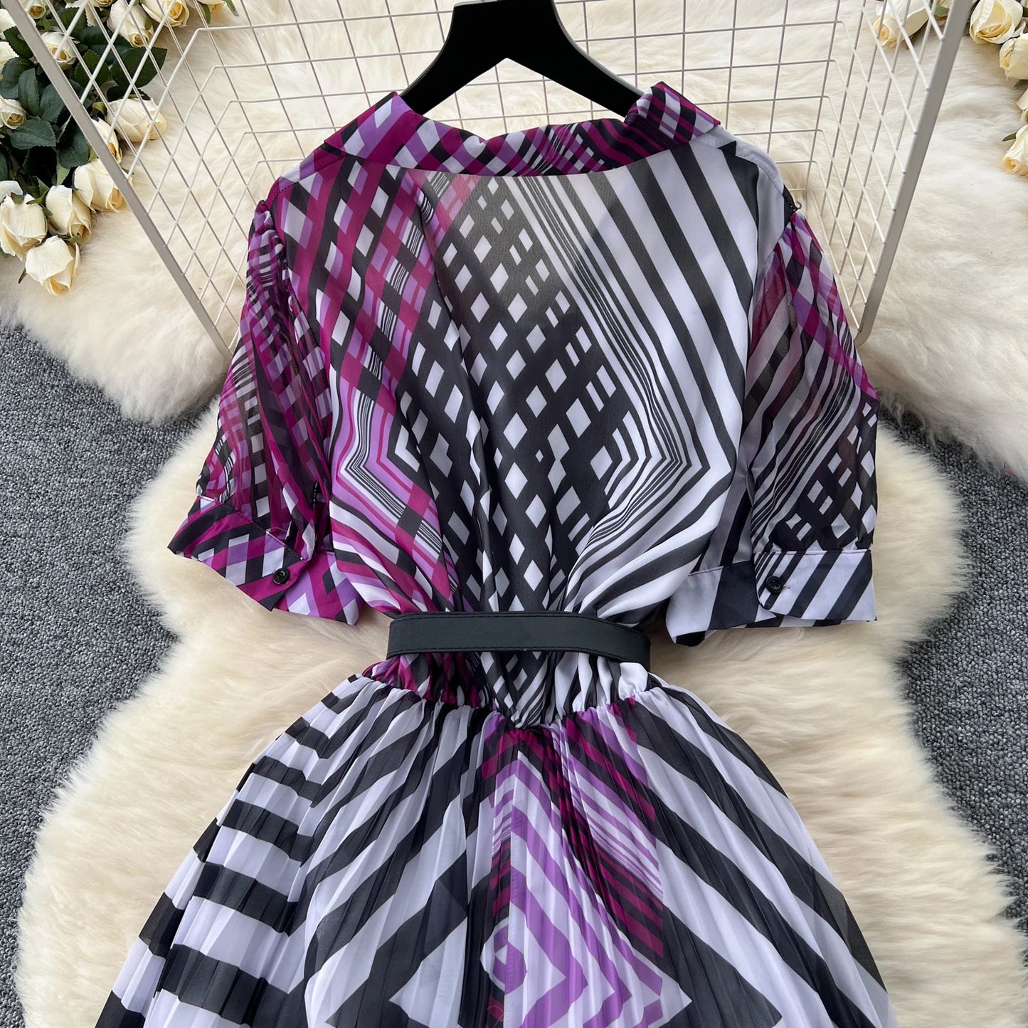 Retro Elegant summer asymmetrical print Dress sashes short Sleeve Vacation Party Women Vestidos dresses