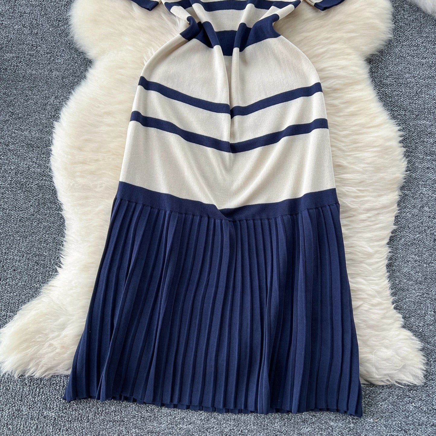 Sexy Chic short sleeve PATCHWORK v-Neck Striped Knit Dress Elegant Fashion Party Slim Summer A-line sweet dresses