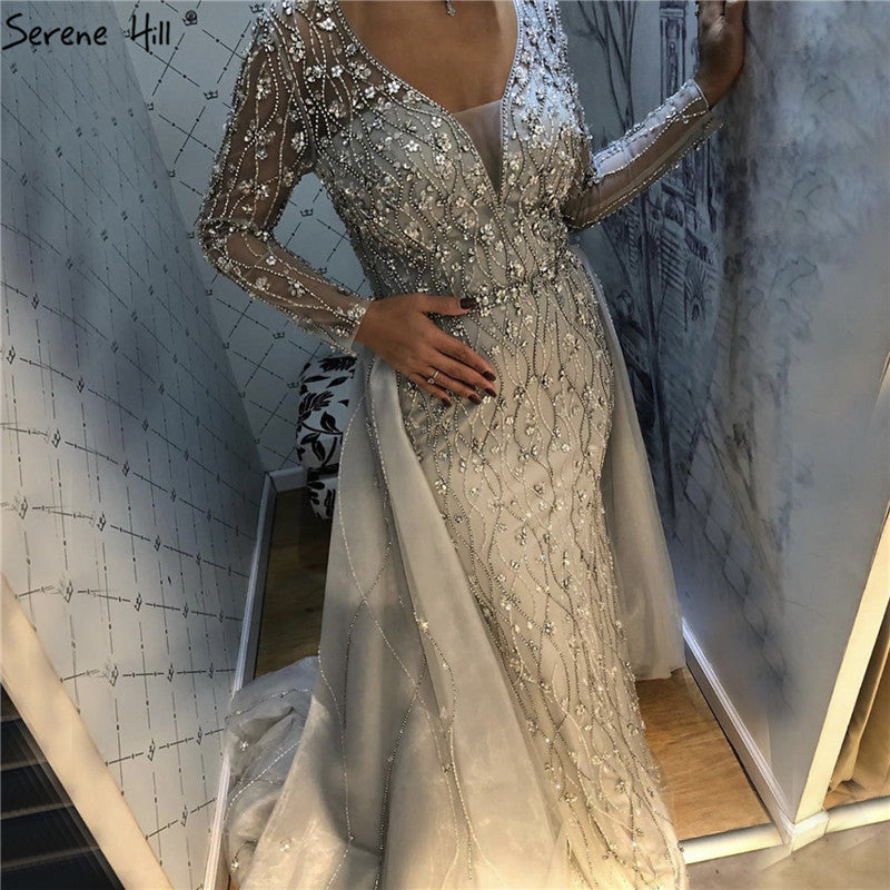 Lilac Long Sleeves Luxury Evening Dresses 2024 Dubai Elegant Diamond Mermaid Beaded Formal Dress Serene Hill LA70341