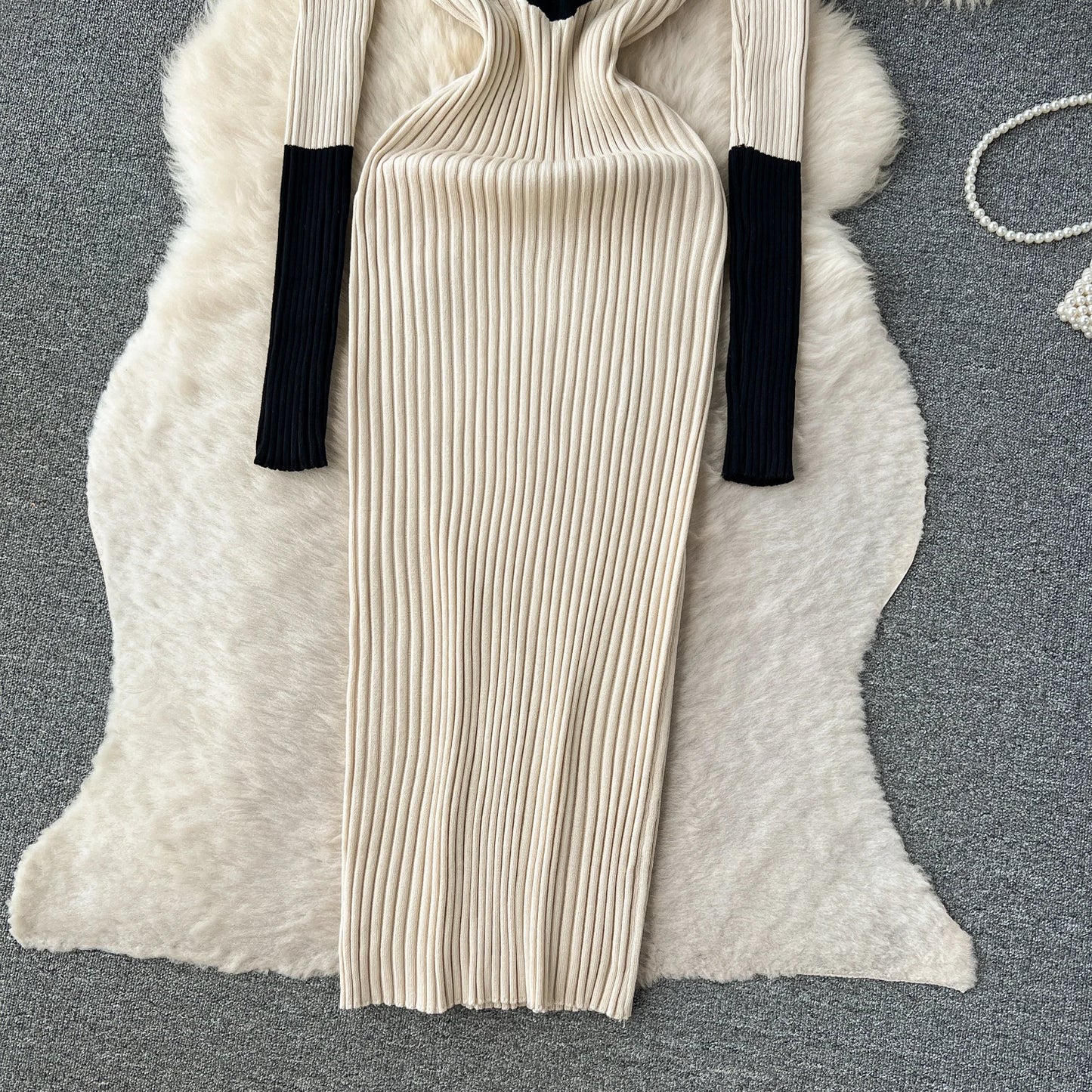 Elegant Polo-neck Long Sleeve Knit Bodycon Pencil Dress Slim Basic Fashion Sweater Vestido Sexy Women Autumn Winter Clothing