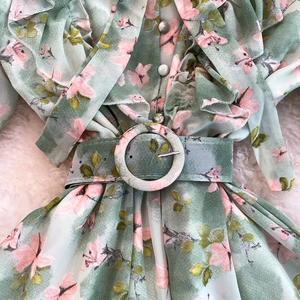 Summer Women Fashion Floral Print Casual Midi Dress Short Sleeve A-Line Maxi Boho Holiday Clothes Female Long Robe Mujers New