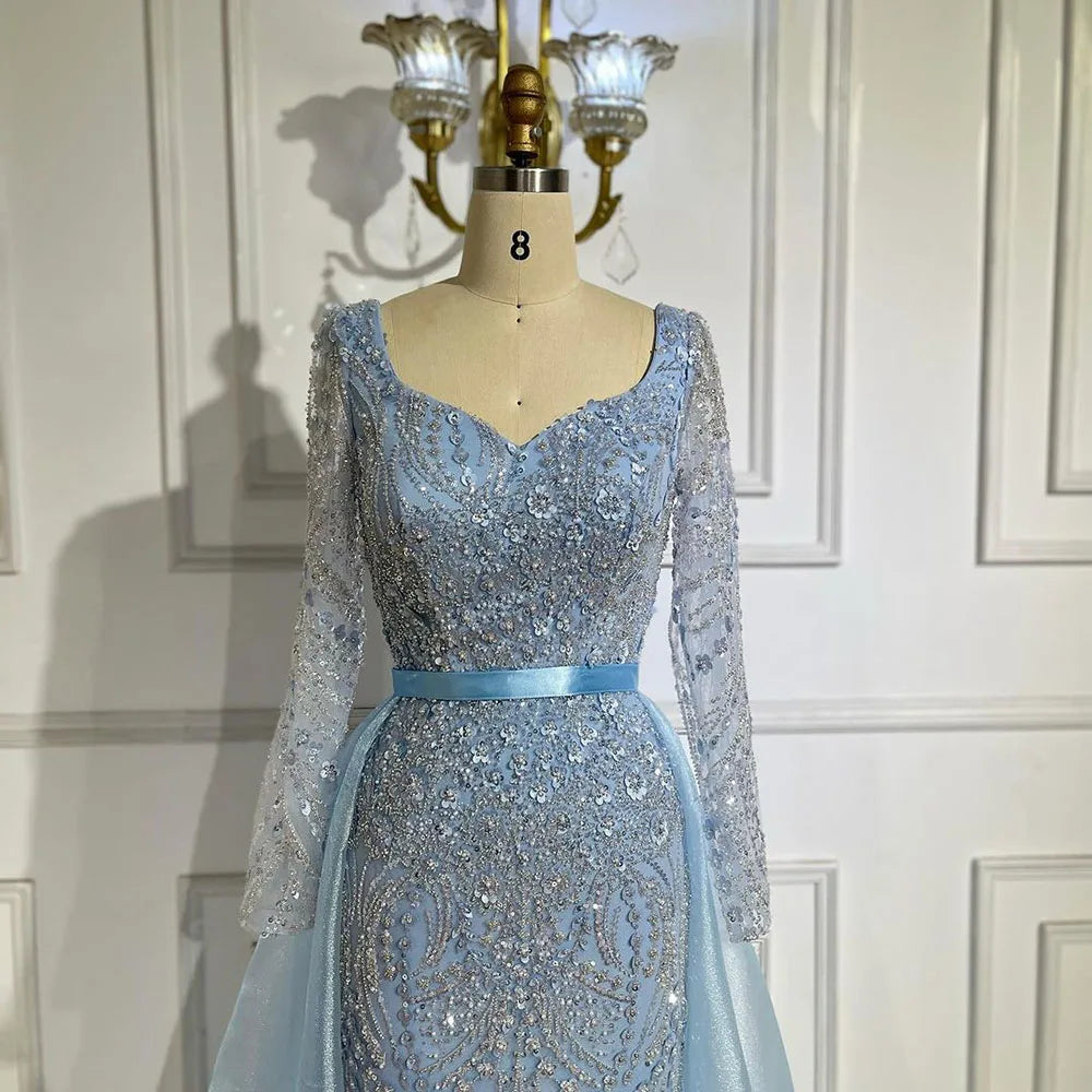 Serene Hill Arabic Blue Sweetheart Mermaid Evening Gown Beaded Overskirt - Luxury Dresses for Woman's Wedding Party 2024 LA72548