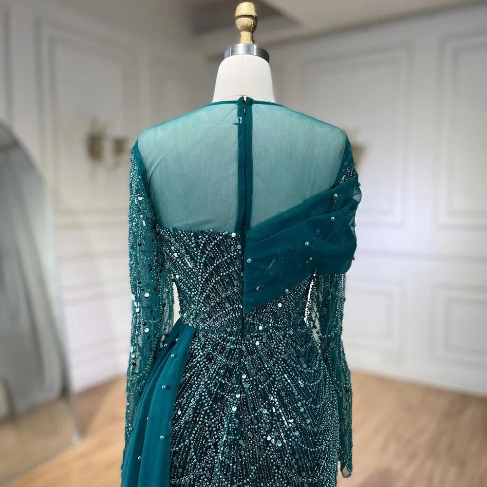 SERENE HILL 2024 Dubai Arabic Nude Mermaid Luxury Beaded Evening Dresses Gowns With Overskirt For Women Wedding Party GLA72254A