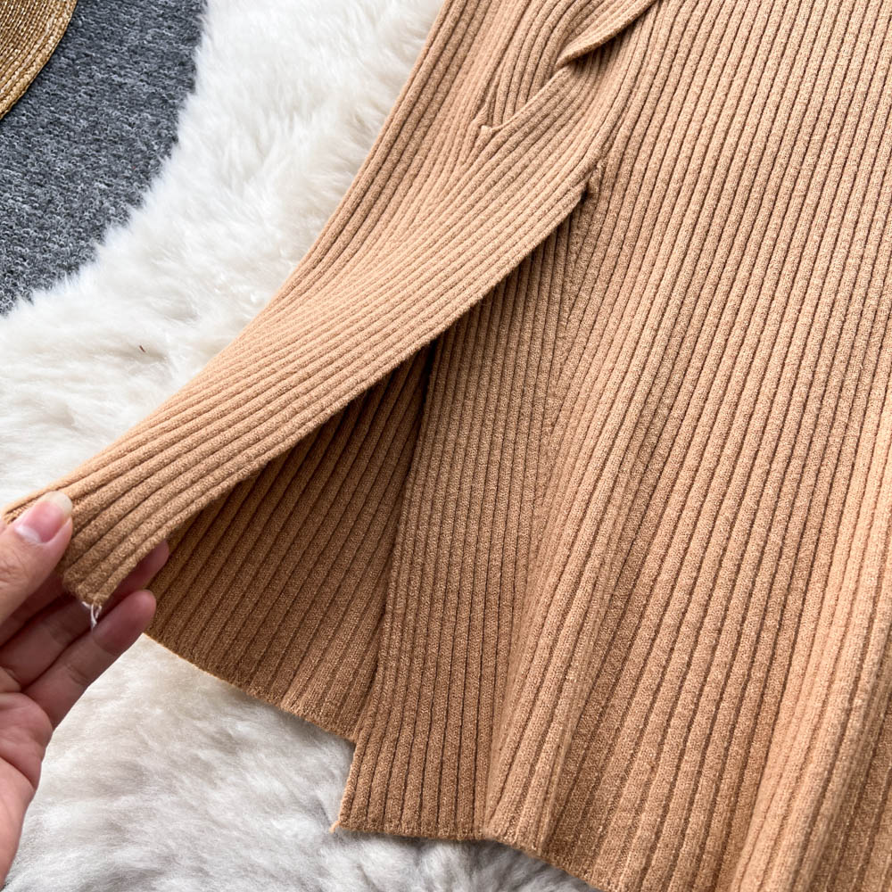 Women Elegant Chic Split Sexy Skirt Elastic Knit High Waist Fashion Vintage Pencil Skirt Black White Spring Autumn Clothing
