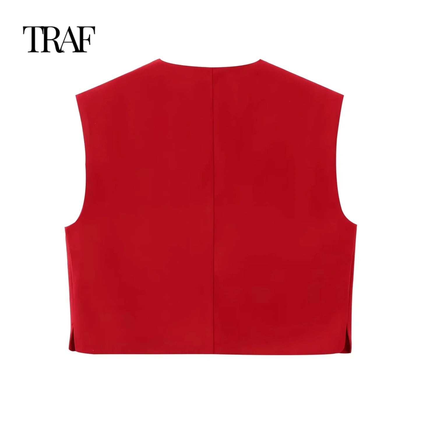 TRAF Women's Clothing Summer New Casual Sleeveless Round Neck Single-breasted Vest Style Shirt Chic Office Ladies Tops Mujer